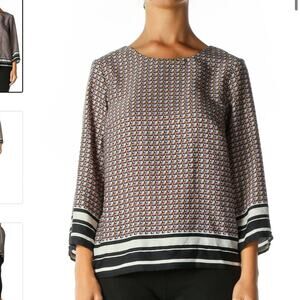 Nordstrom Kenar Basic Geometric Print Colorblock Blouse, EUC, Size XS, MSRP $89